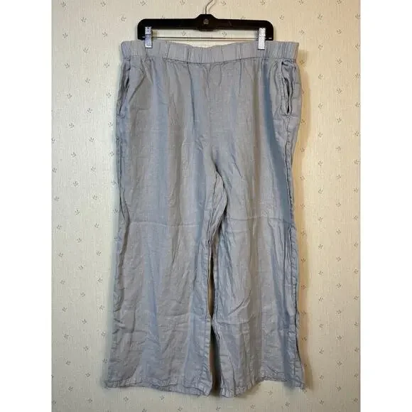 Eileen Fisher Organic Linen Wide Leg Pants Size XL Cropped Pull On Relaxed - Picture 8 of 10